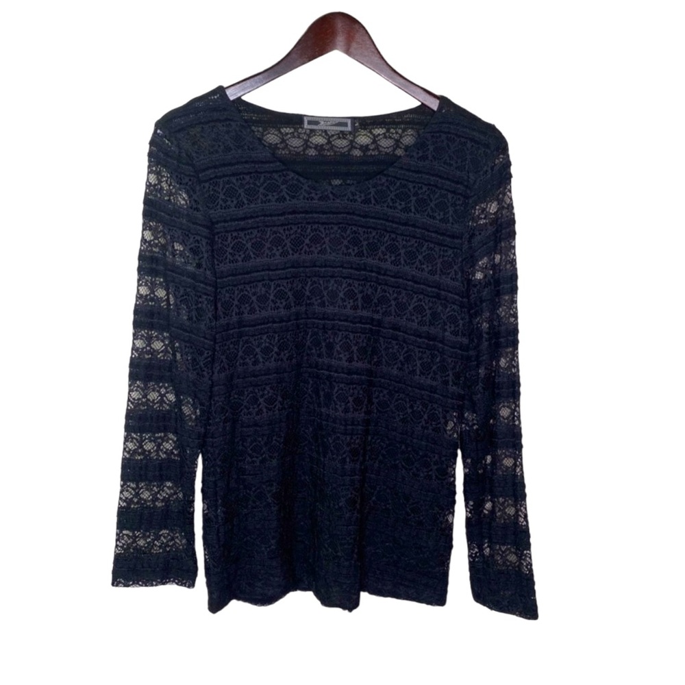 Women’s B Calm Long Sleeve Sheer Black Lace pullover Top Size L